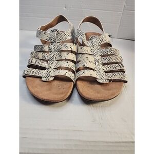 Vionic Harissa Sandals Size 9.5 Beige Strappy Leather Snake Print Shoes
